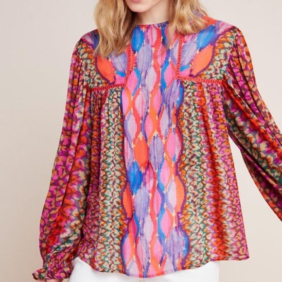 Anthropologie Blank London Miranda Peasant Blouse Size Large Red Purple